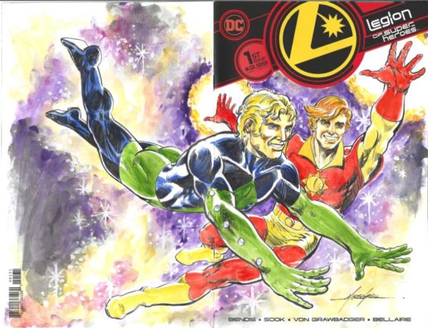 Image for Element Lad and Sun Boy sketch cover by Mike Grell