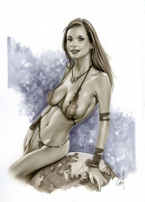 Image for VALENTINA  -  JUNGLE  GIRL  BW#708- Original Pinup Girl Art by Alex Miranda