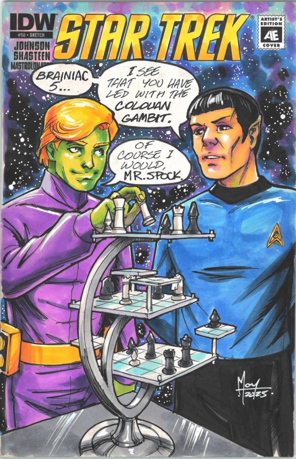 Image for Brainiac 5 and Spock play 3-D chess sketch cover by Jeffrey Moy 