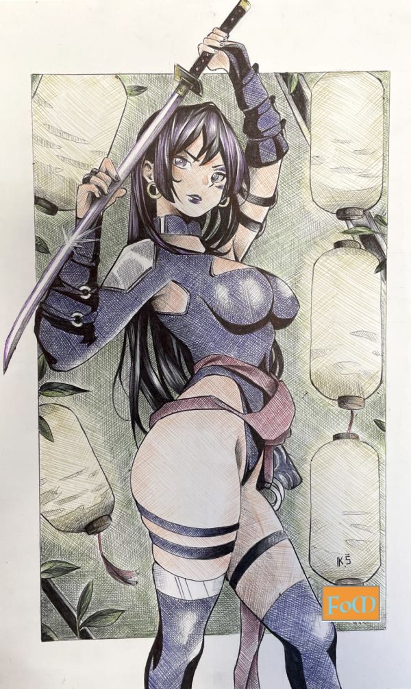 Image for Psylocke in 9x12, made only by ballpoint pens 