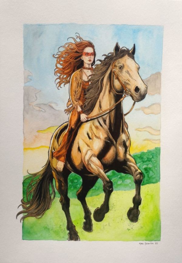 Image for Woman Riding Horse Watercolor Illustration (11X17)