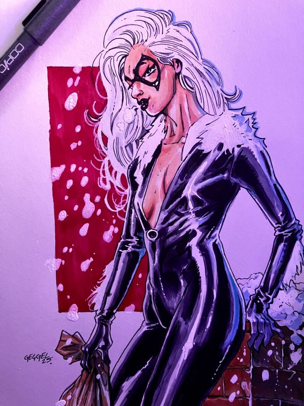 Image for Black Cat Christmas A4 Illustration