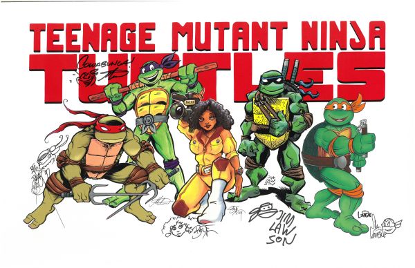 Image for Maui Comic Con 2024 exclusive TMNT 40th anniversary print, 11x17 – signed by 5 Mirage Comics contributors