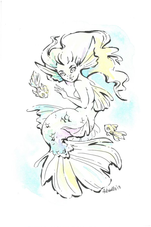 Image for Helabella original yellow Sea Fairy 2, 6x9 – watercolor