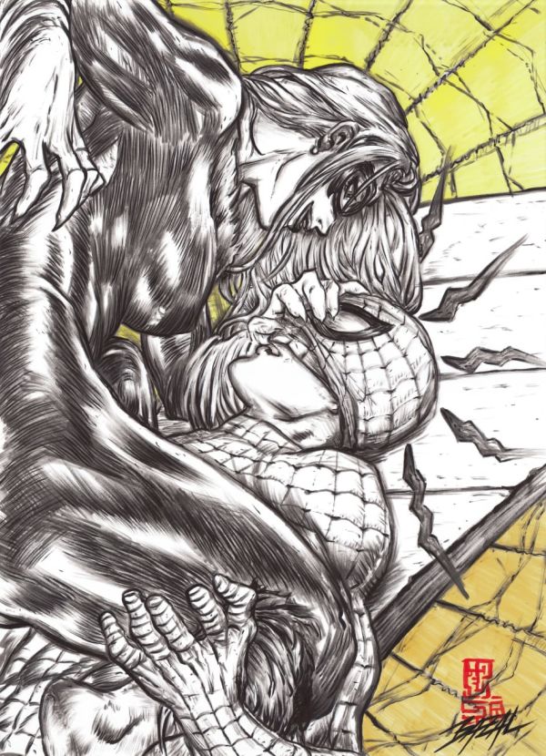 Image for Black Cat and Spider-Man - LOVE UNDER THREAT / Bazal. 11,7x16,5 in. 