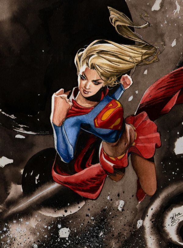 Image for SuperGirl ink wash more watercolor original art by jefter