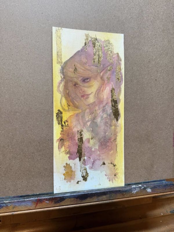 Image for Watercolor with gold leaf 'Demo Study'