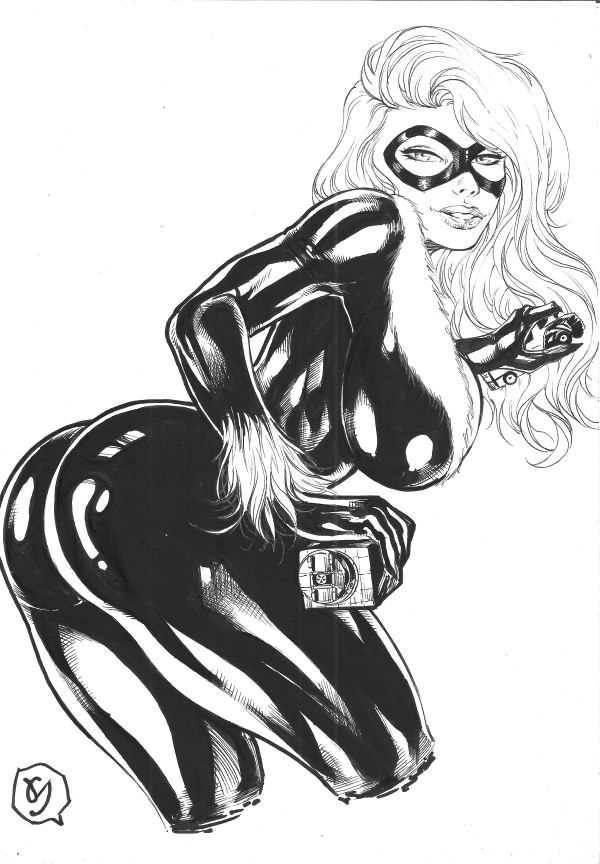 Image for Giantess Black Cat Ink Illustration "9x12" a4