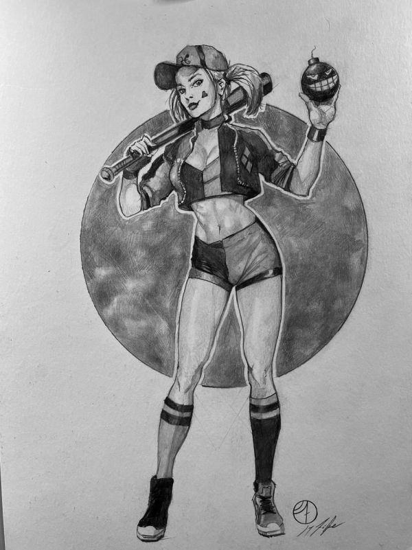 Image for Harley Quinn Baseball- Red, White, & Black artwork
