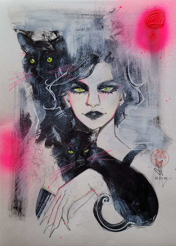 Image for Selina Kyle with Black Cats Mixed Media Art