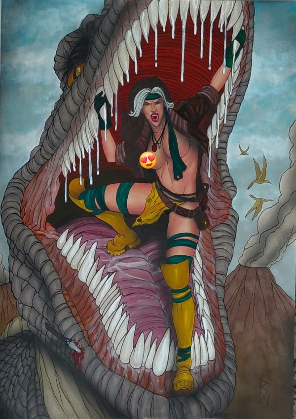 Image for Jungle Warrior and Dinosaur Illustration, 11"X17"