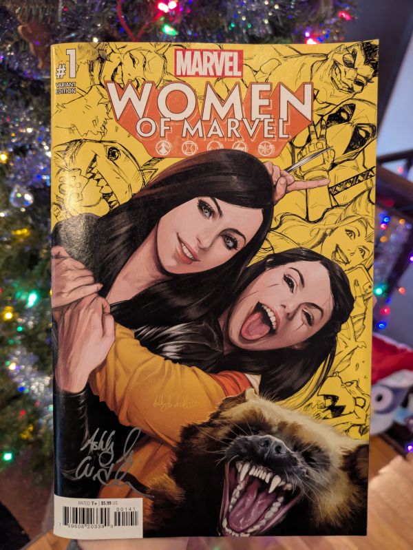 Image for Marvel Rivals group selfie remark and signed Women of Marvel #1 by Ashley Witter