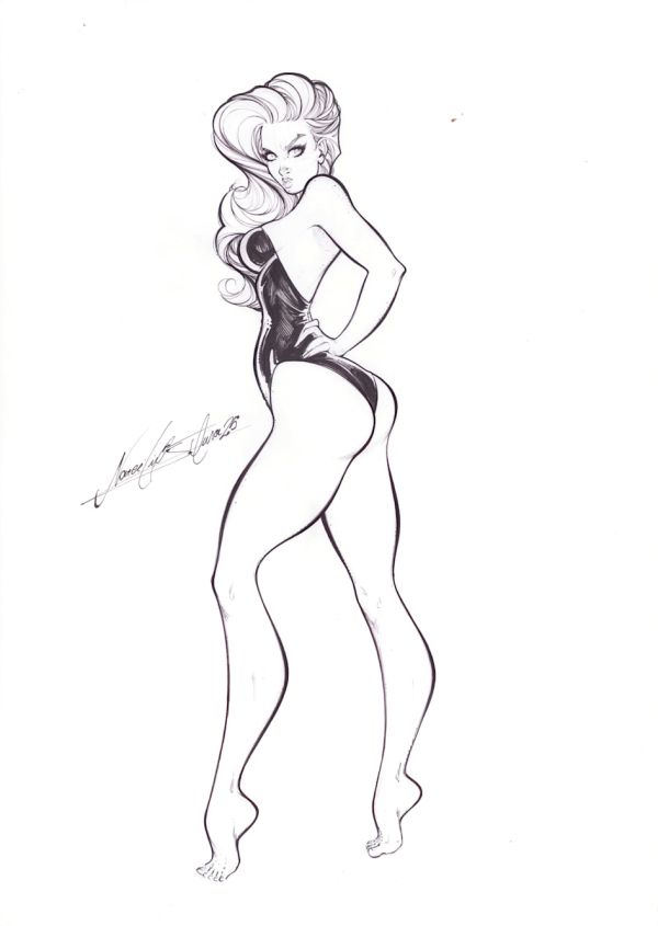 Image for Pin-Up Female Figure Ink Drawing " 11x17" A3