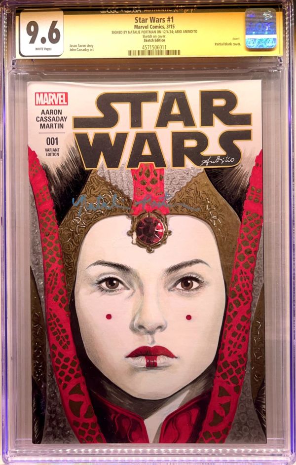 Image for QUEEN AMIDALA sketch signed by NATALIE PORTMAN & ARIO ANINDITO CGC 9.6