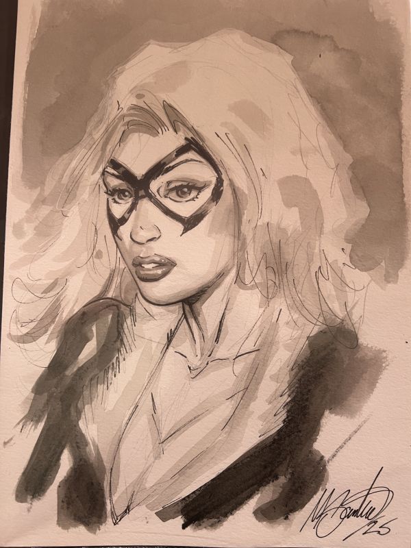 Image for Black Cat – Original A4 Ink & Ink Wash (Mezzatinta) Sketch | Signed | One-of-a-Kind