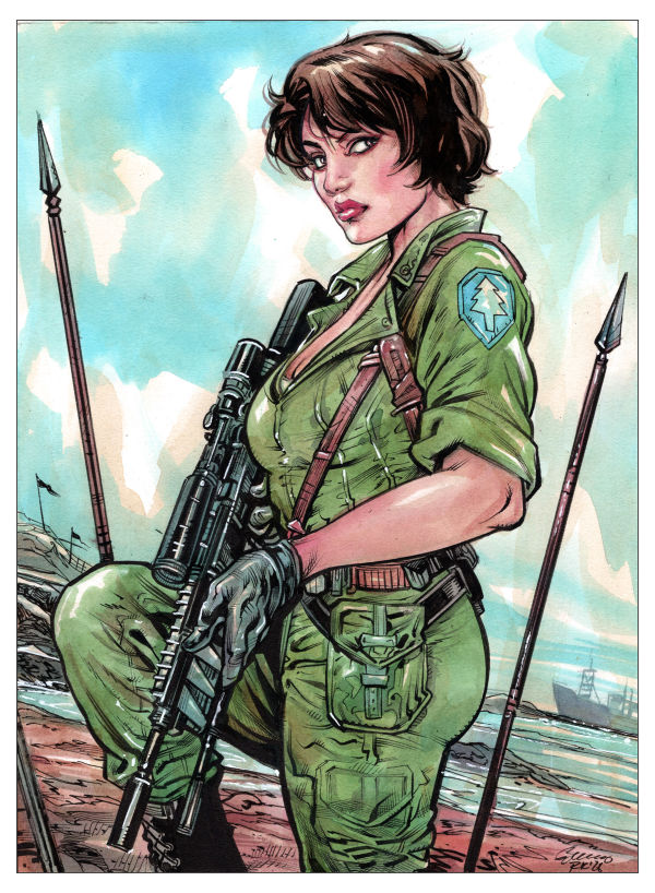 Image for LADY JAYE GI Joe 9 X 12 inch color watercolor sketch by Ryan Kelly!