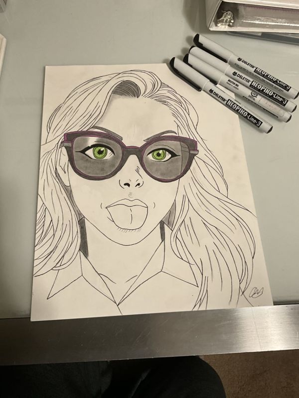 Image for Girl with Glasses Ink Drawing