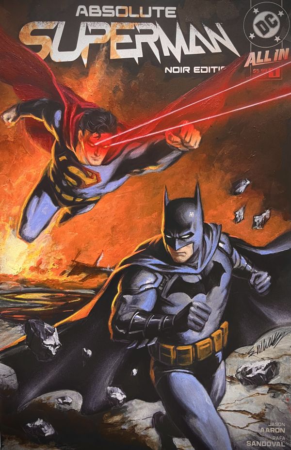 Image for Batman and Superman acrylics black Sketch cover boy Manu Silva 