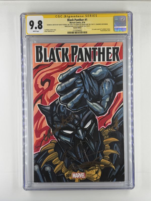 Image for Chadwick Boseman, Letitia Wright, Winston Duke, Kevin Feige signed Sketch Cover