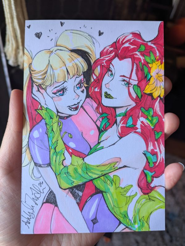 Image for BEST FRIENDS!  Harley Quinn Poison Ivy 4x6 Sketch Card by Ashley Witter (Journey to 100 followers)