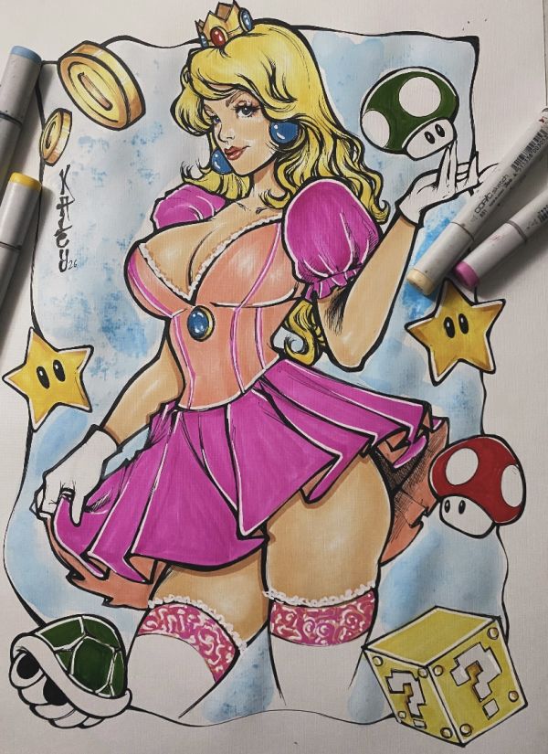 Image for Princess Peach Copic Colors Pin Up Illustration A3 