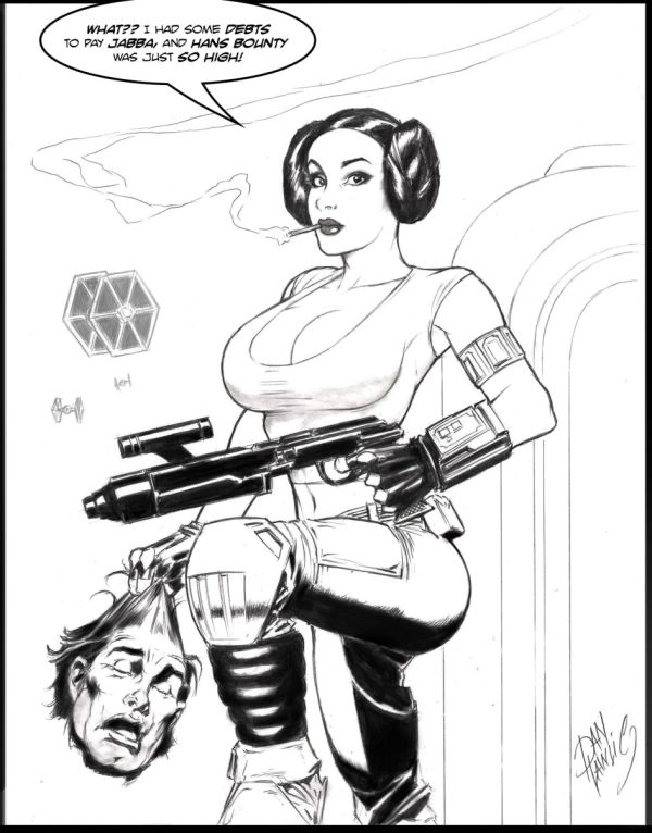 Image for Princess Leia  as a bounty hunter holding Han Solo's head