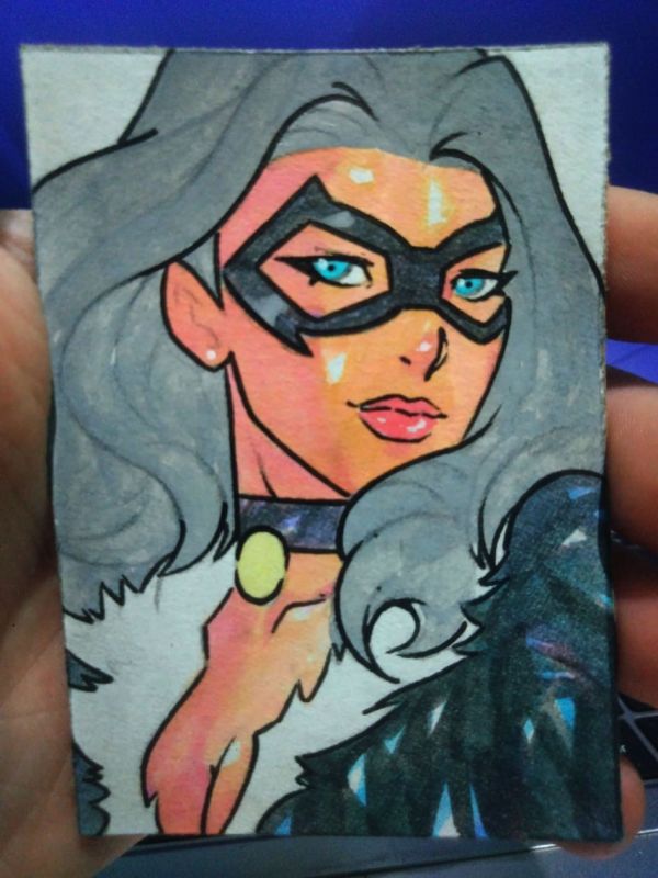 Image for Black Cat Original Art Sketchcard Original 2.5x3.5 Inks and Markers by Luke Barrows