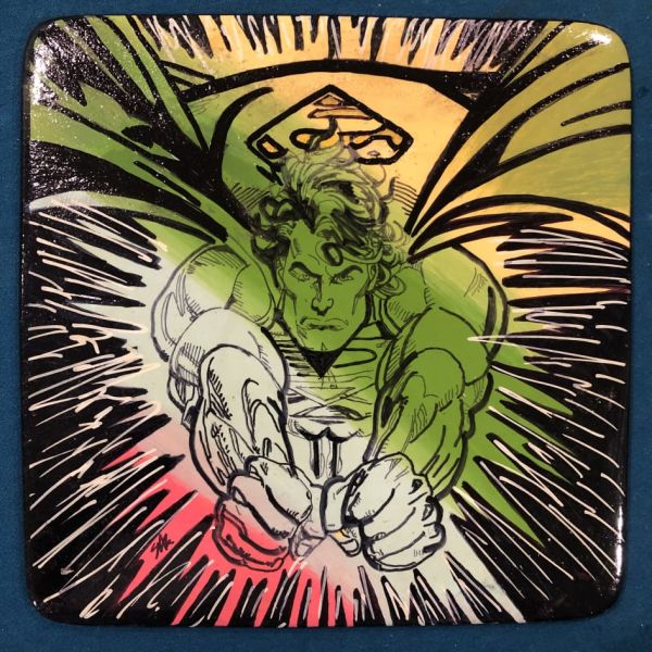 Image for Steve Kaufman original art Superman painting on plate (Andy Warhol protege)