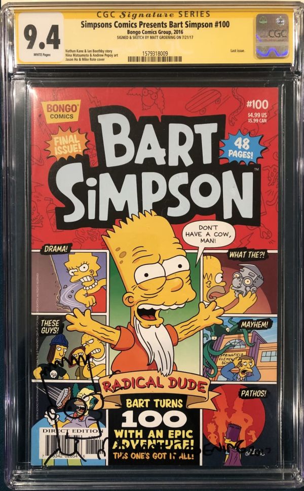 Image for Matt Groening Bart Simpson #100 CGC 9.4