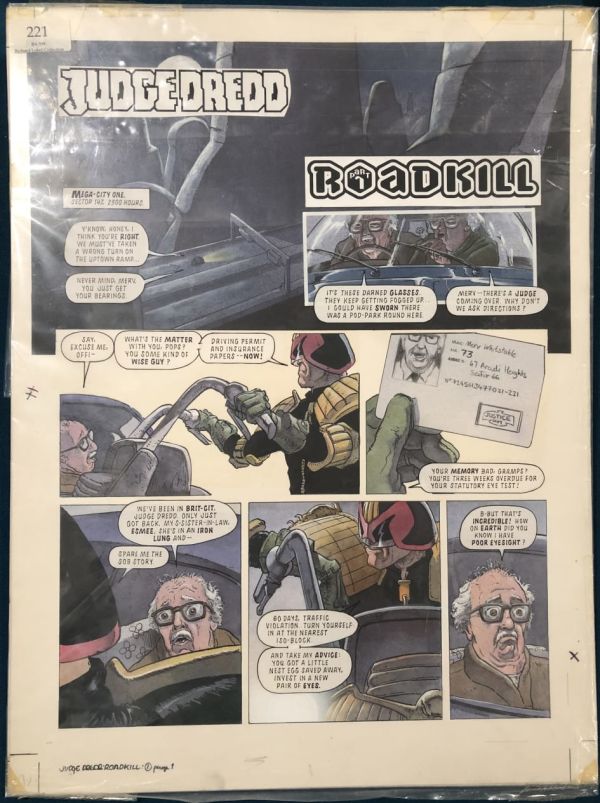 Image for Peter Doherty Judge Dredd Roadkill Page 1 Original Comic art Prog 856