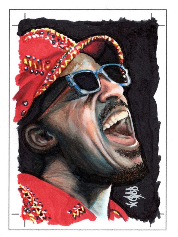 Image for Stevie Wonder in Red Hat Sketch Card
