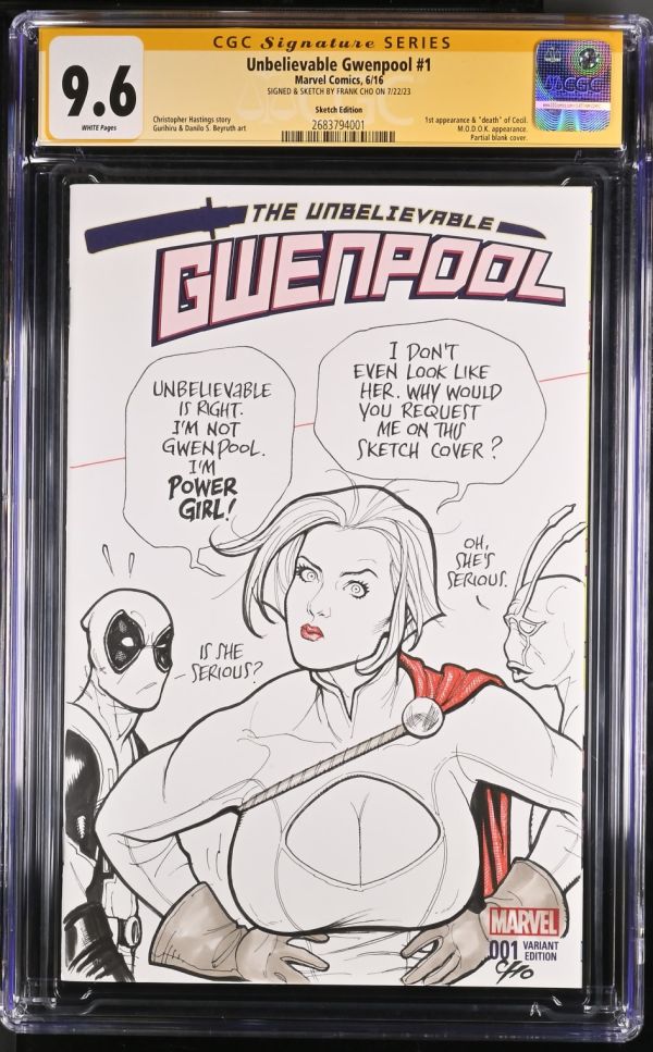 Image for Power Girl on Unbelievable Gwenpool #1 Sketch Cover CGC 9.6