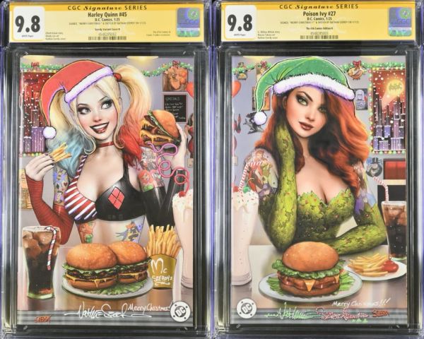 Image for 🔥🎄CHRISTMAS EDITION SKETCH CGC 9.8 POISON IVY #27 & HARLEY QUINN #45 SZERDY EXCLUSIVE VIRGIN DINER TATTOO