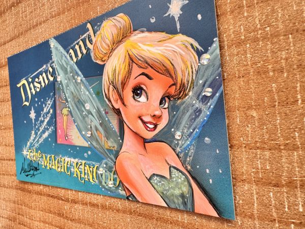 Image for Tinker Bell hand painted Illustration on vintage Disneyland tribute Postcard