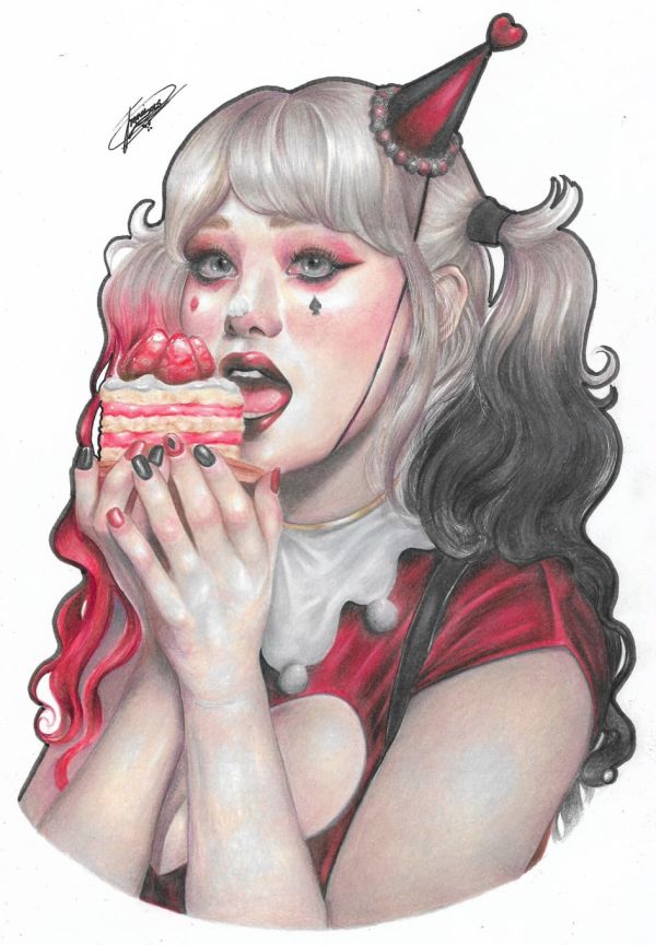 Image for Harley Quinn Colored Pencil Art by Jade Morais