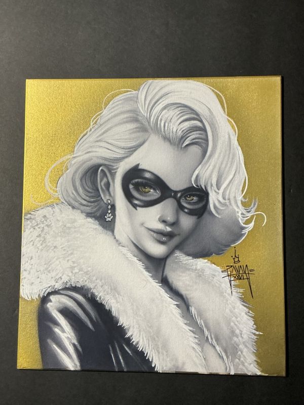 Image for Black Cat Portrait Airbrushed on shikishi board by Martin Zavala