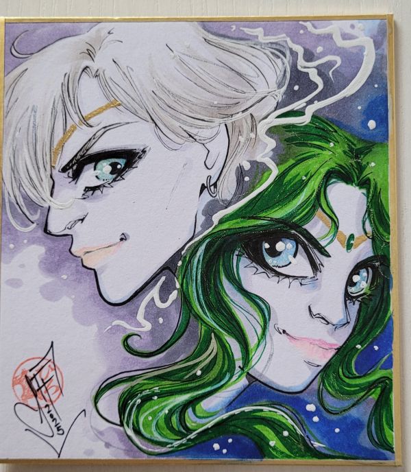 Image for Sailor Uranus & Neptune Original Art on Japanese Shikishi 