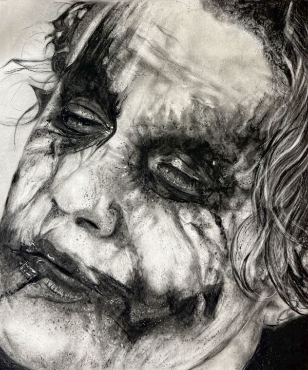 Image for 16x 20 Charcoal Hand Drawn Signed Joker Portrait Original Art