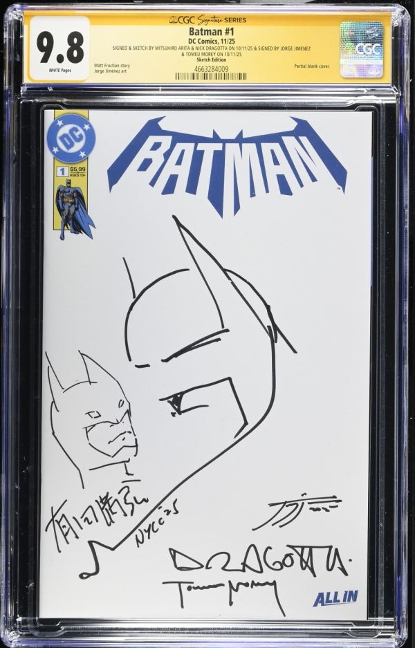 Image for Batman #1 CGC 9.8 Signed by Jorge Jimenez, Sketched & Signed by Mitsuhiro Arita (the original illustrator of Charizard) and Nick Dragotta