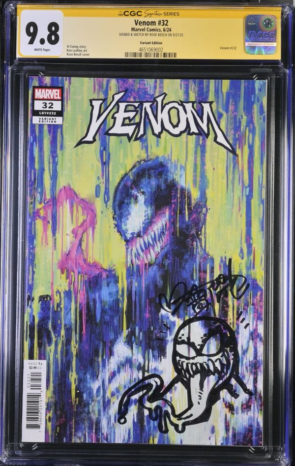 Image for Venom #32 | Variant Edition | CGC 9.8 | Signature SeriesCGC Signature Series witnessed the Rose Besch signing on 9/27/25.SIGNED & SKETCH BY ROSE BESCH ON 9/27/25Venom #232Al Ewing storyKen Lashley artRose Besch cover