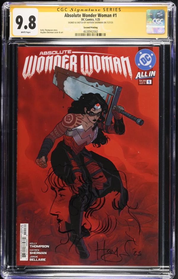 Image for Absolute Wonder Woman #1 | Second Printing | CGC 9.8 | Signature SeriesCGC Signature Series witnessed the Hayden Sherman signing on 7/27/25.SIGNED & SKETCH BY HAYDEN SHERMAN ON 7/27/25Kelly Thompson storyHayden Sherman cover & art