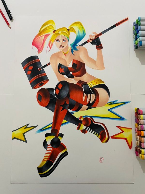 Image for Harley Quinn Original Art huge 17x22" by Famous DC/Marvel Artist Thony Silas