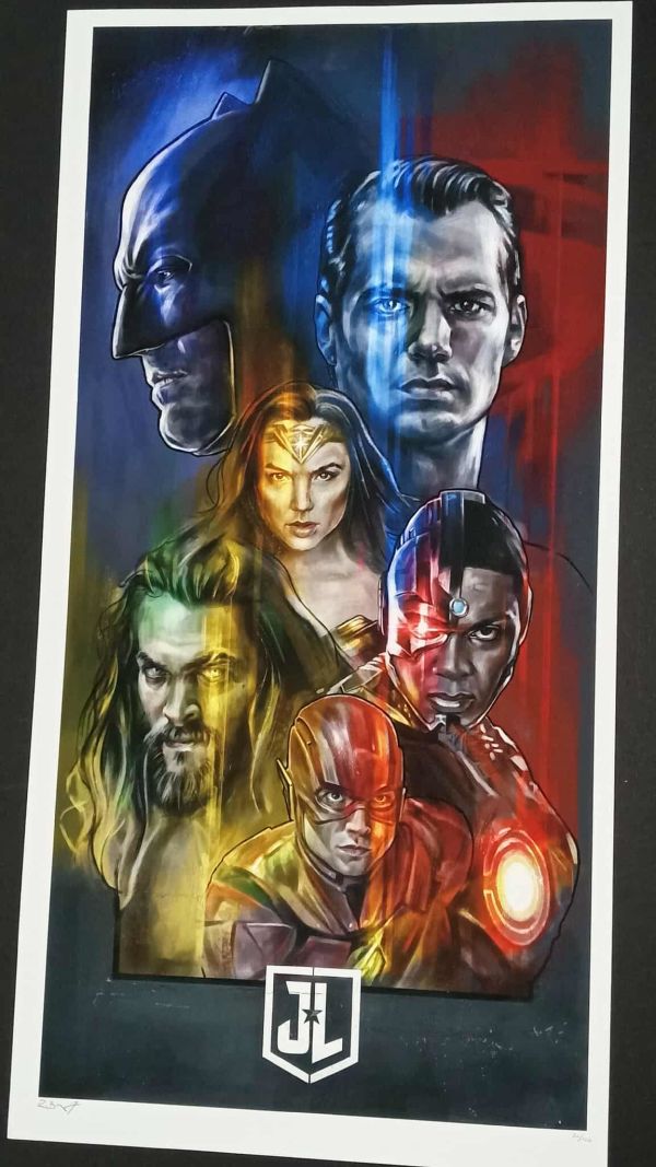 Image for JUSTICE LEAGUE 12X24 FILM COLOR PRINT SIGNED & NUMBERED ROBERT BRUNO