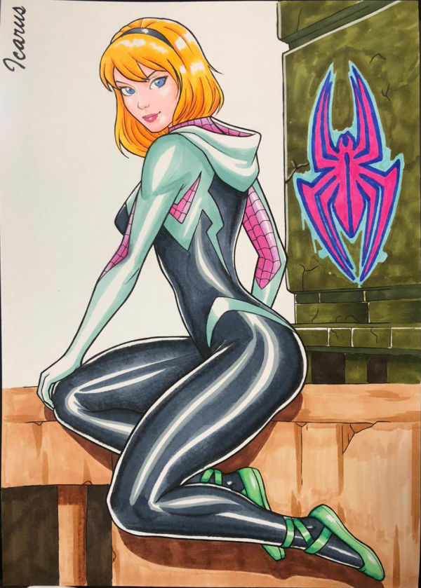 Image for Spider Gwen A4 Ink and Marker Illustration