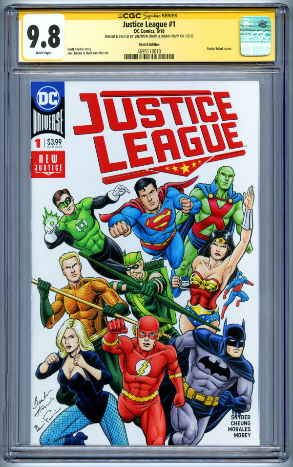 Image for CGC 9.8 JUSTICE LEAGUE Sketch Cover by the Fraim Bros.!