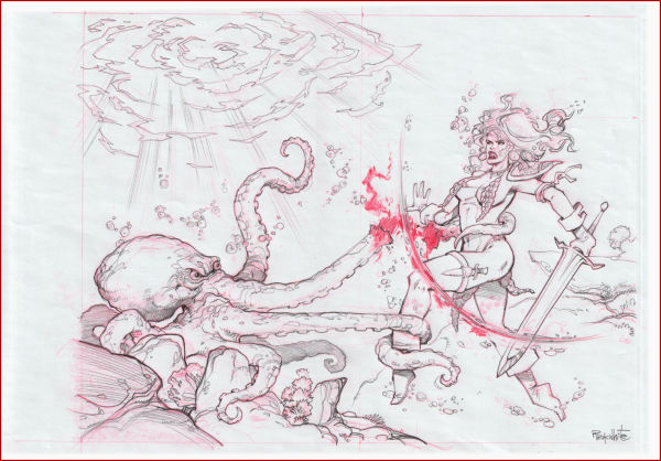 Image for Red Sonjavs. Octopus Fantasy Sketch