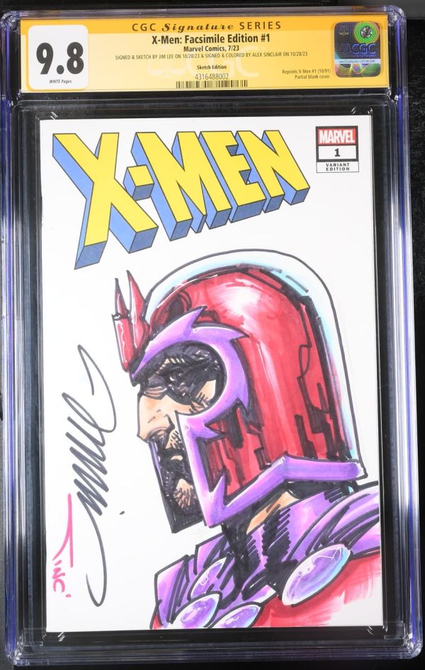 Image for X-Men: Facsimile Edition #1 | Sketch Edition | CGC 9.8 | Signature SeriesSIGNED & SKETCH BY JIM LEE ON 10/28/23 & SIGNED & COLORED BY ALEX SINCLAIR ON 10/28/23Reprints X-Men #1 (10/91)Partial blank cover.