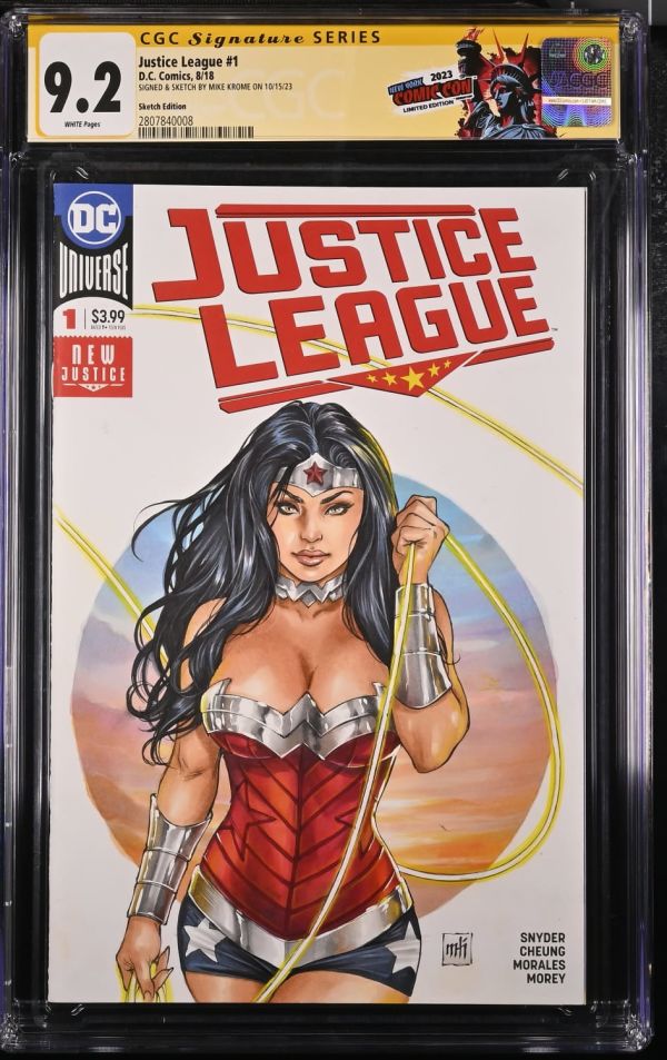Image for Justice League #1 | Sketch Edition | CGC 9.2 | Signature SeriesSIGNED & SKETCH BY MIKE KROME ON 10/15/23Partial blank cover.Scott Snyder storyJim Cheung & Mark Morales art