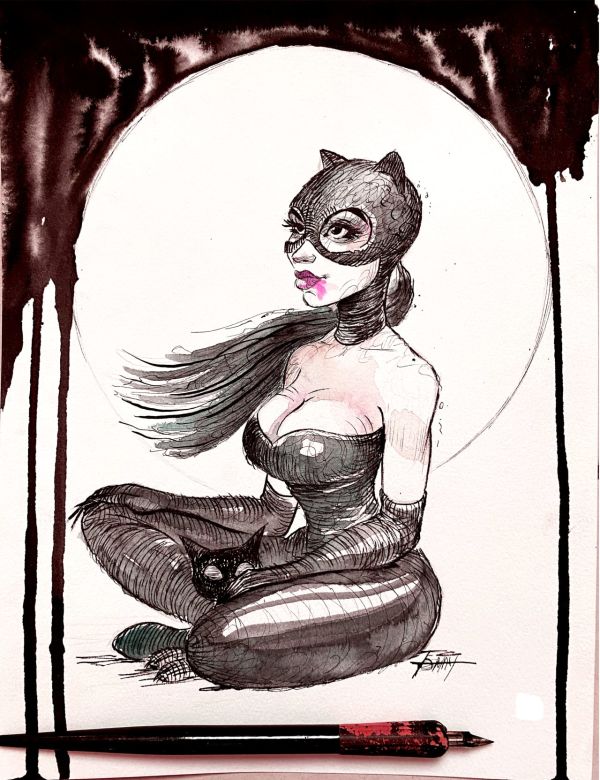 Image for Catwoman w/ Cat. Ink & Watercolor - 9x12
