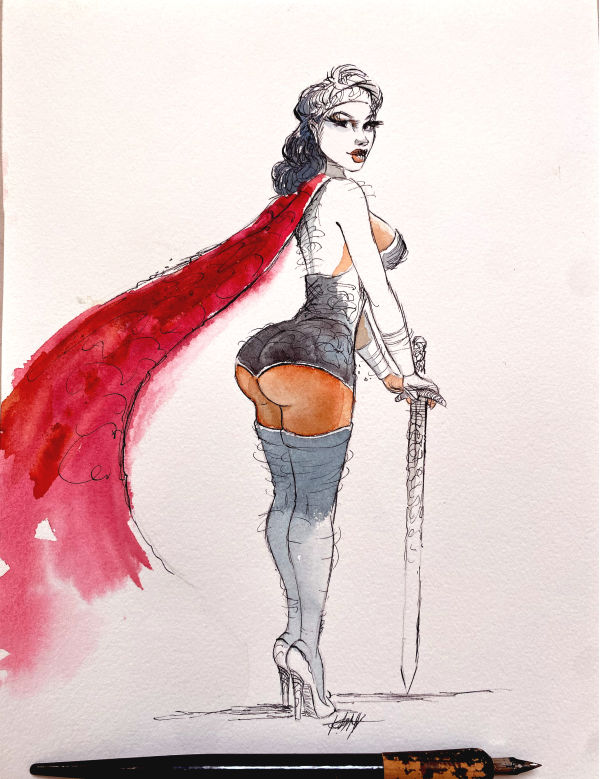 Image for Wonder Woman - ink & watercolor - 9x12